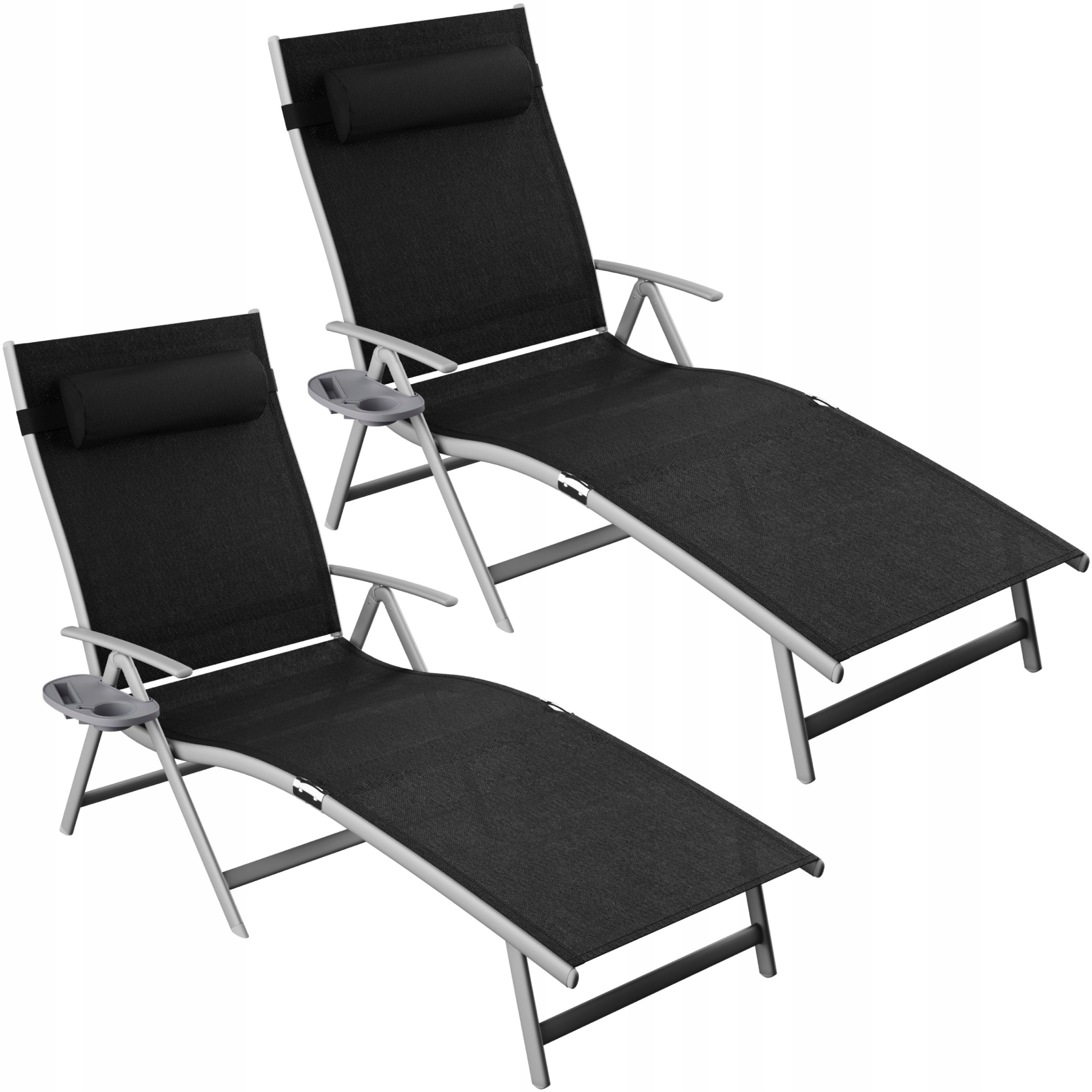 Leżak 2szt. Zestaw Komplet Leżaków Składanych Z Regulacją Czarne 110kg