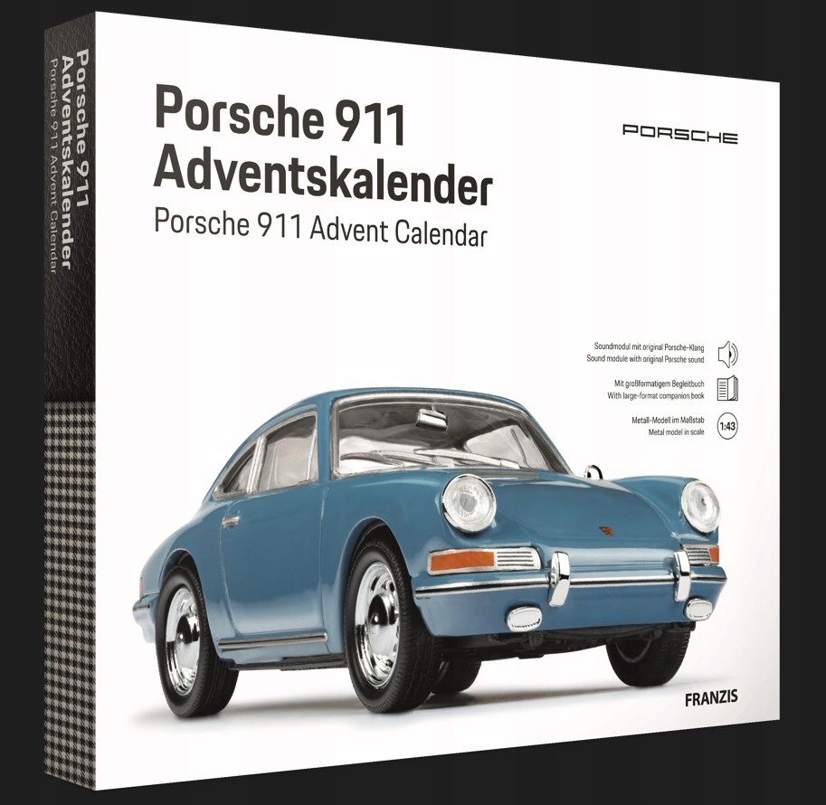 Адвент-календарь Franzis Porsche 911 2.0 1965 Enamel Blue, сборная модель 1:43 со звуком