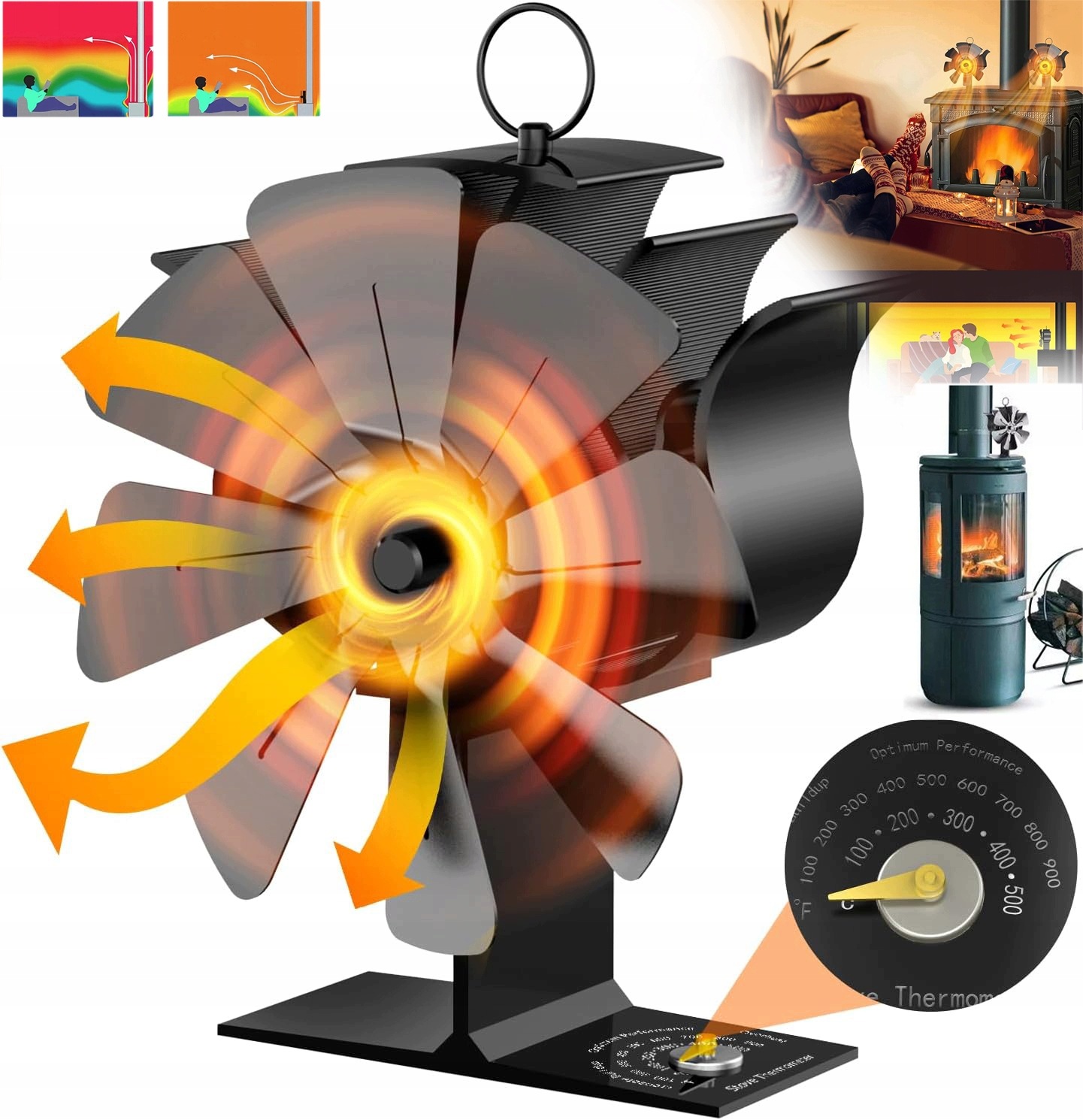 Krbový Ventilátor Teplovzdušný Ventilátor Do Krbu Bez Elektřiny 8 Lopatek