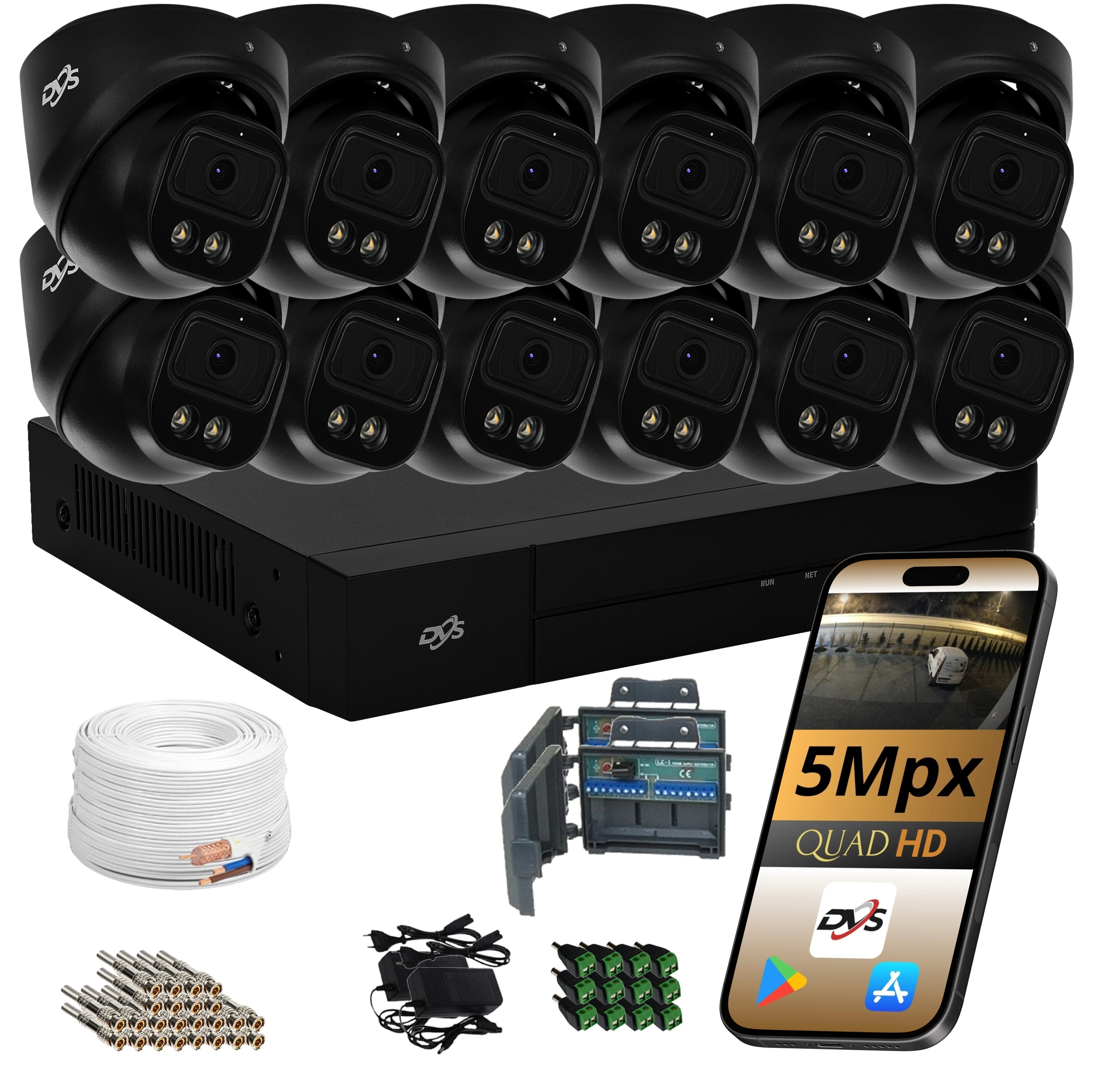 Sada Kamer Pro Monitorování 12 Černá Analogová Kopule Monitorování 5 Mpx Dvs