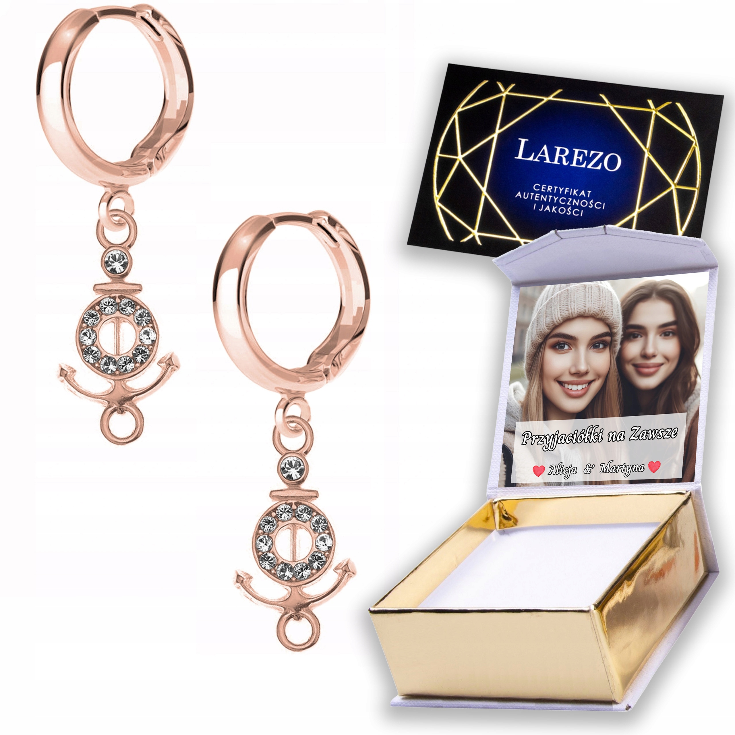 Náušnice Pozlacené 925 Kotva Loď Boat Loď Moře s Zirkony Potisk