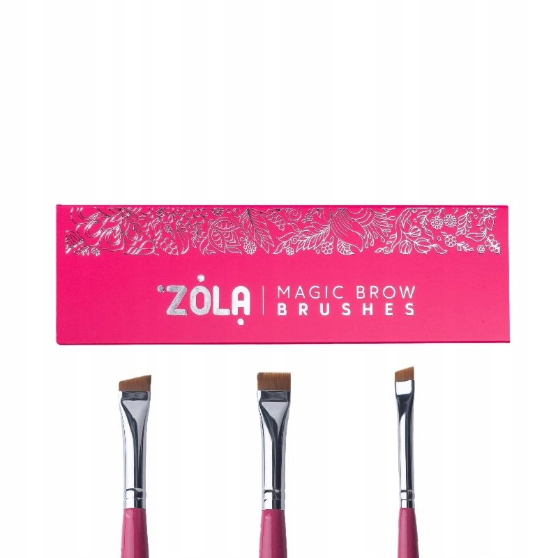 Zestaw pędzli profesjonalny do brwi i rzęs Zola Magic Brow Brushes, malinow