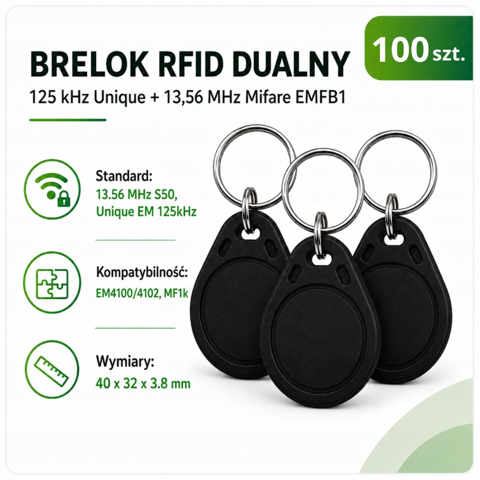 Dvoupásmový přívěsek na klíče Rfid 125kHz 13,56MHz Unique+MIFARE EMFB1 černý 100 Ks