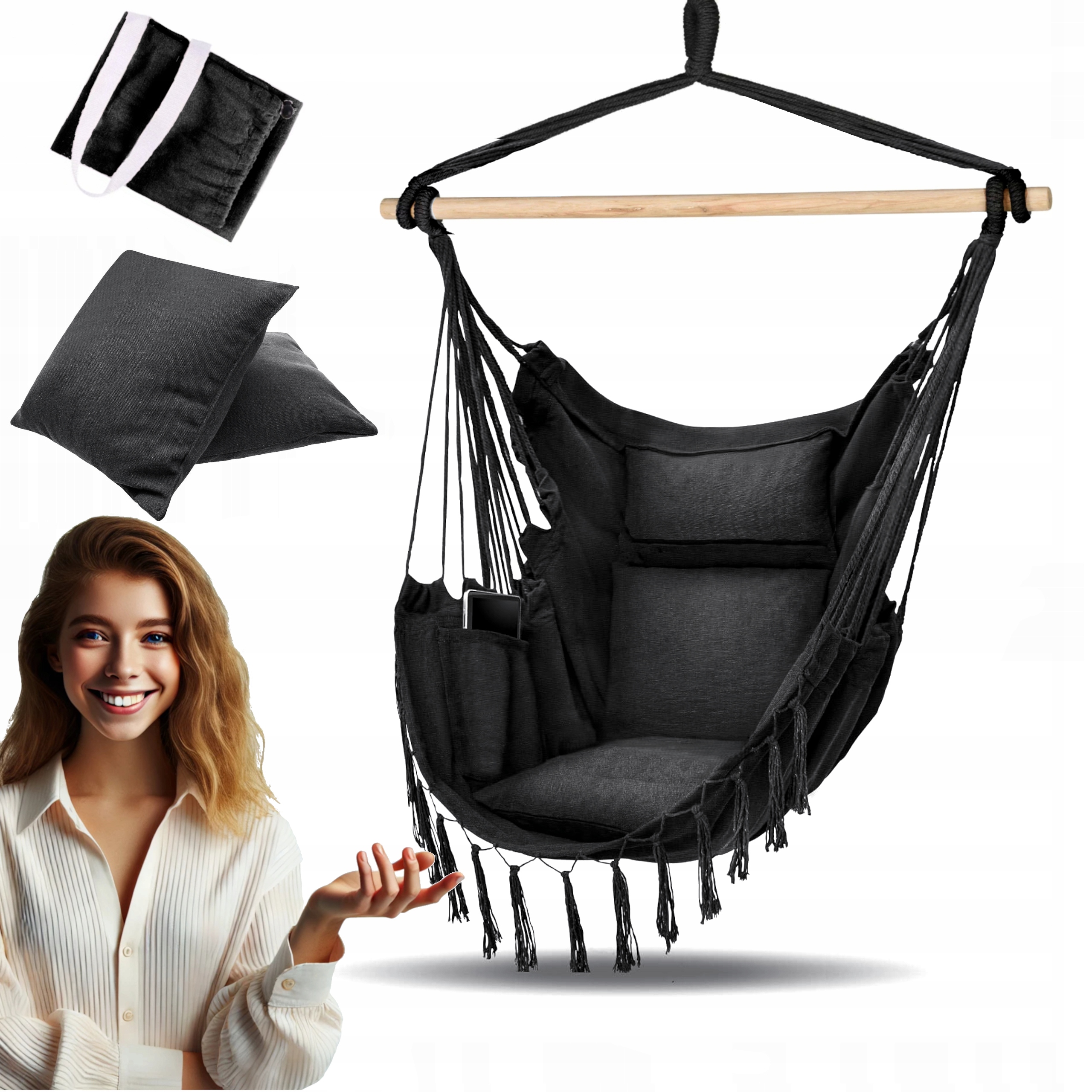 Fotel Wiszący Brazylijski XXL Huśtawka Hamak Krzesło Ogrodowy Do Pokoju