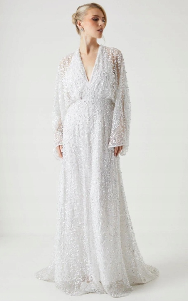 Coast Bílá Krajková Svatební Šaty S Dlouhým Rukávem, Velikost 42 Hkn