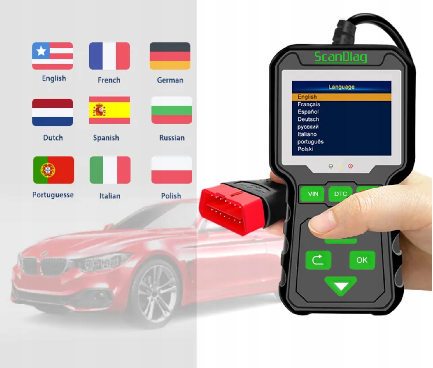 Interfejs Diagnostyczny WSZYSTKIE AUTA POLSKI OBD2 zielony Kod producenta DS828