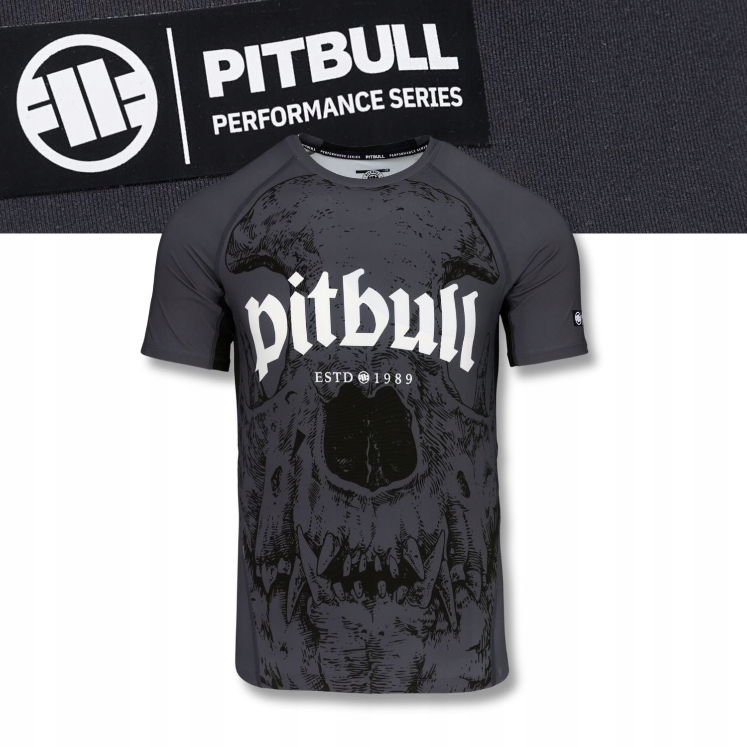 Męski Rashguard krótki Pitbull koszulka treningowa z nadrukiem Skull Logo