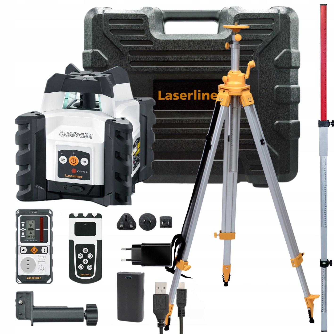 Rotační laserový nivelátor 210 S LaserLiner, klikový stativ a záplata, 4 roky