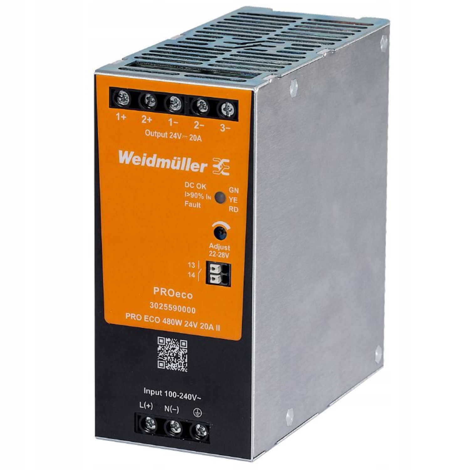 Impulsní Napájecí Zdroj 24V DC 480W 20A TS-35 Weidmuller Pro Eco 480W 24V 20A