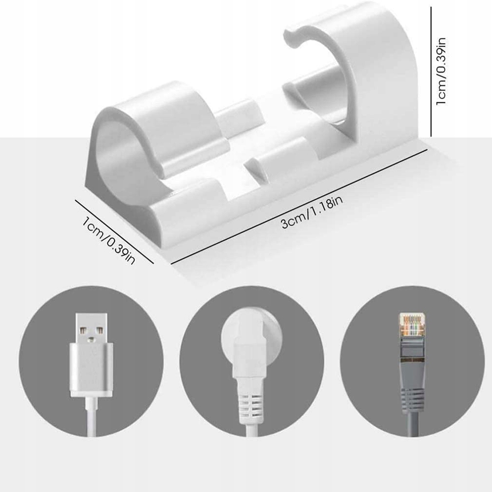 20x ZESTAW ORGANIZER UCHWYT ZACZEP MASKOWNICA KLIPS DO KABLI SAMOPRZYLEPNY Kolor biały