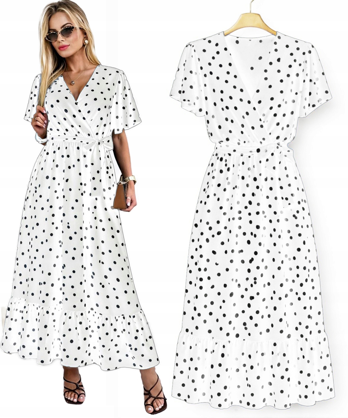 Sukienka Damska rękaw motylek retro kropki groszki wesele Madison