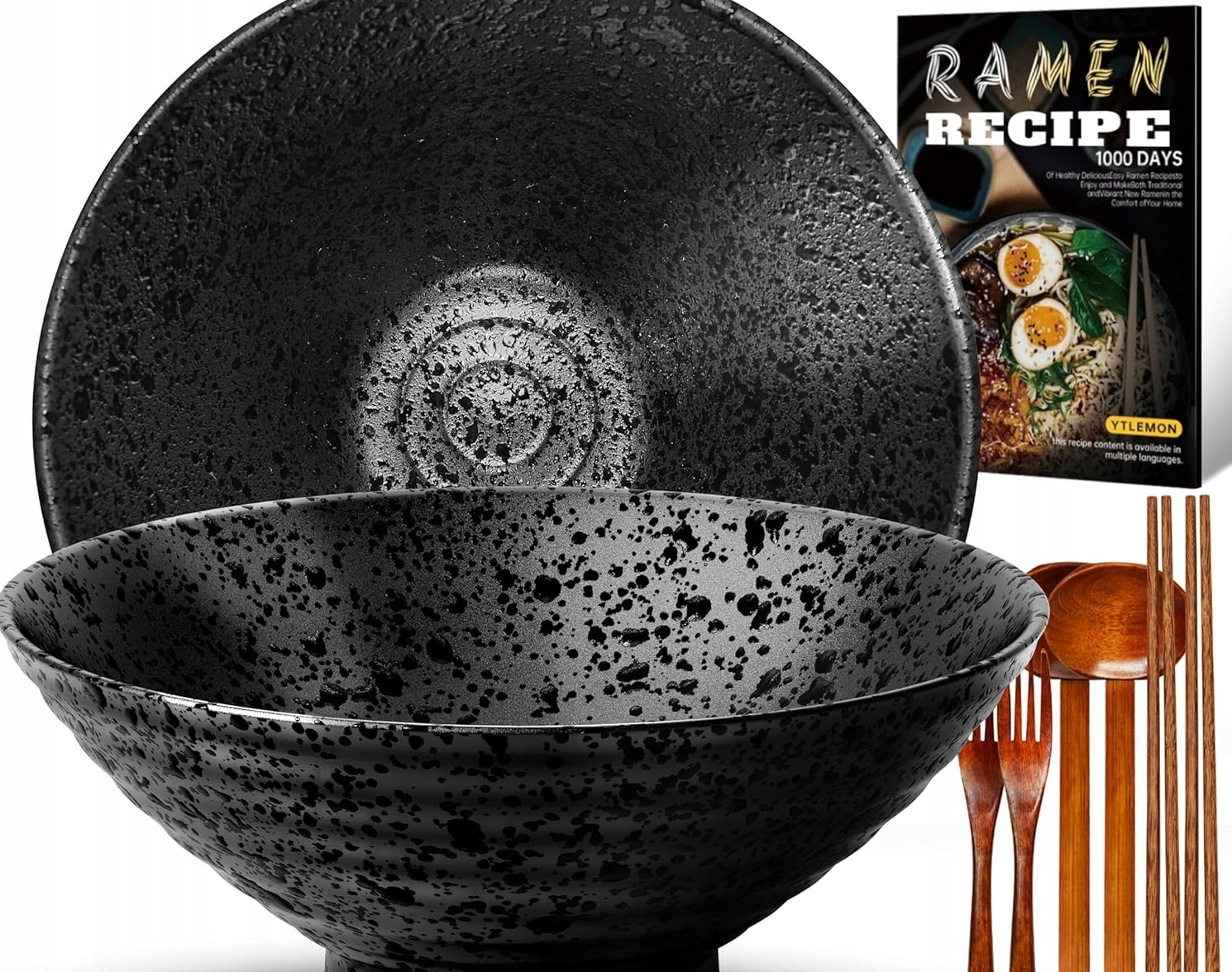 Misky Na Ramen Keramické 2x1000ML S Hůlkami Černé
