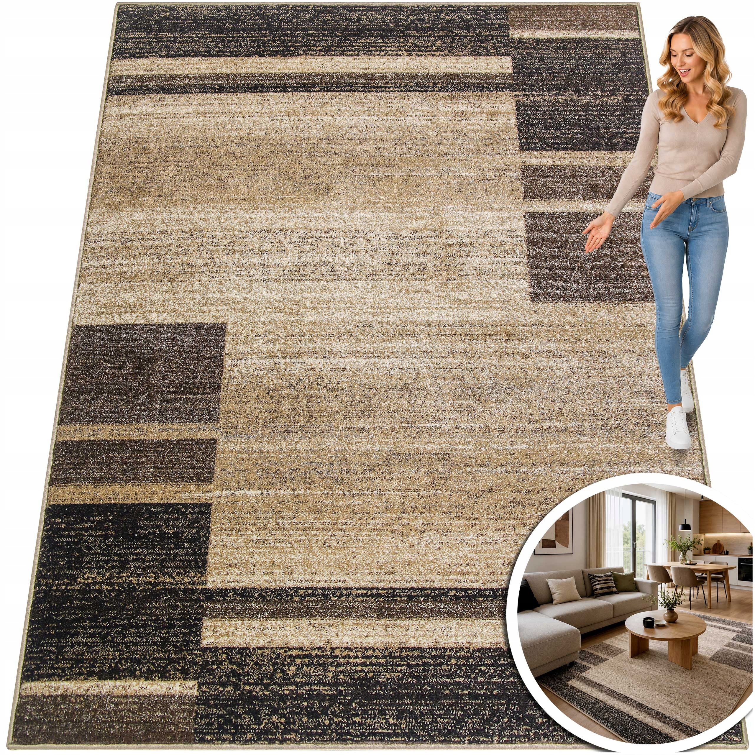 Moderní Koberec Módní Béžový Koberec Do Obývacího Pokoje Adventure Loft 13 mm 180 x 250