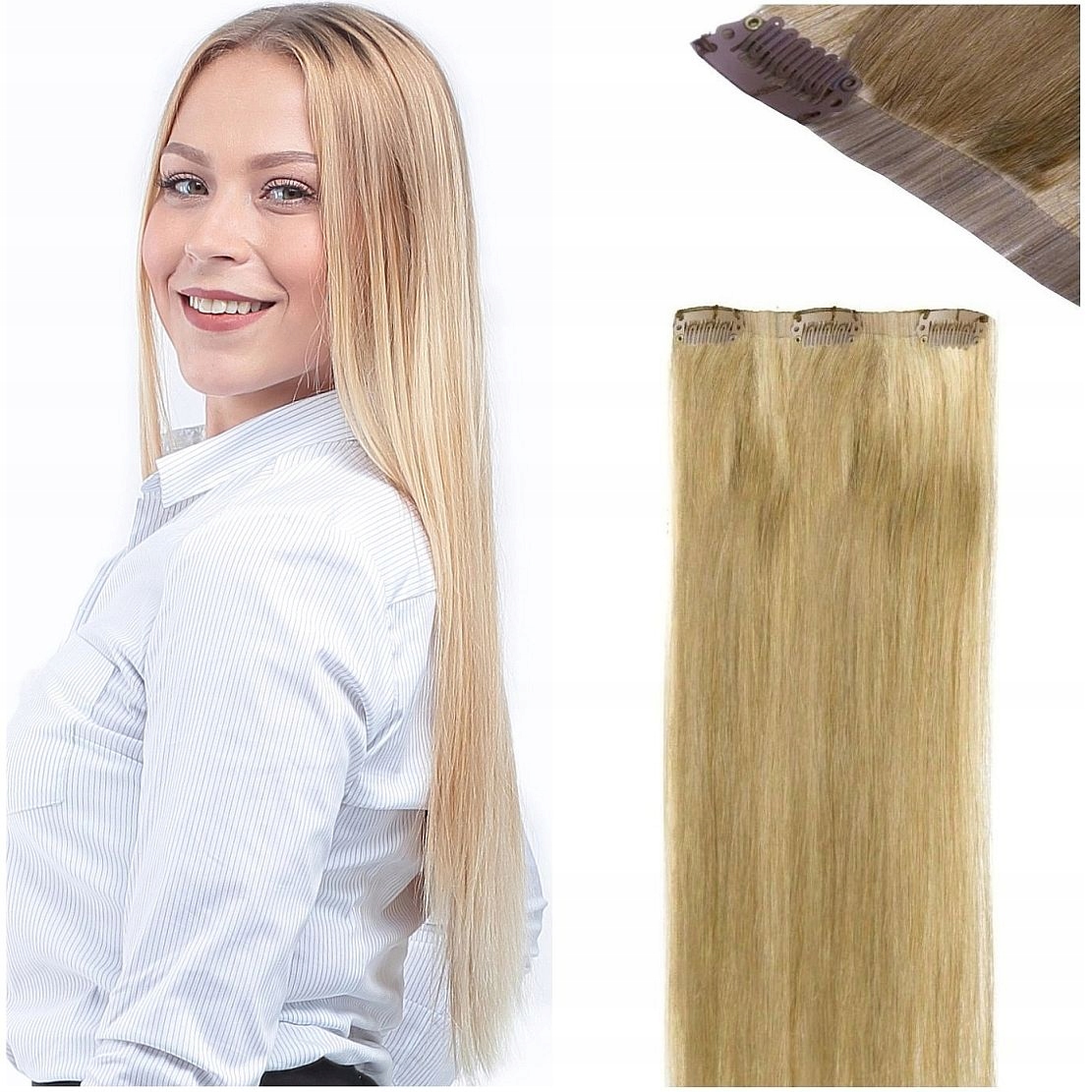 Bezešvé Clip-in Příčesek Do Vlasů Přírodní 40 CM 3 Sponky světle blond 22