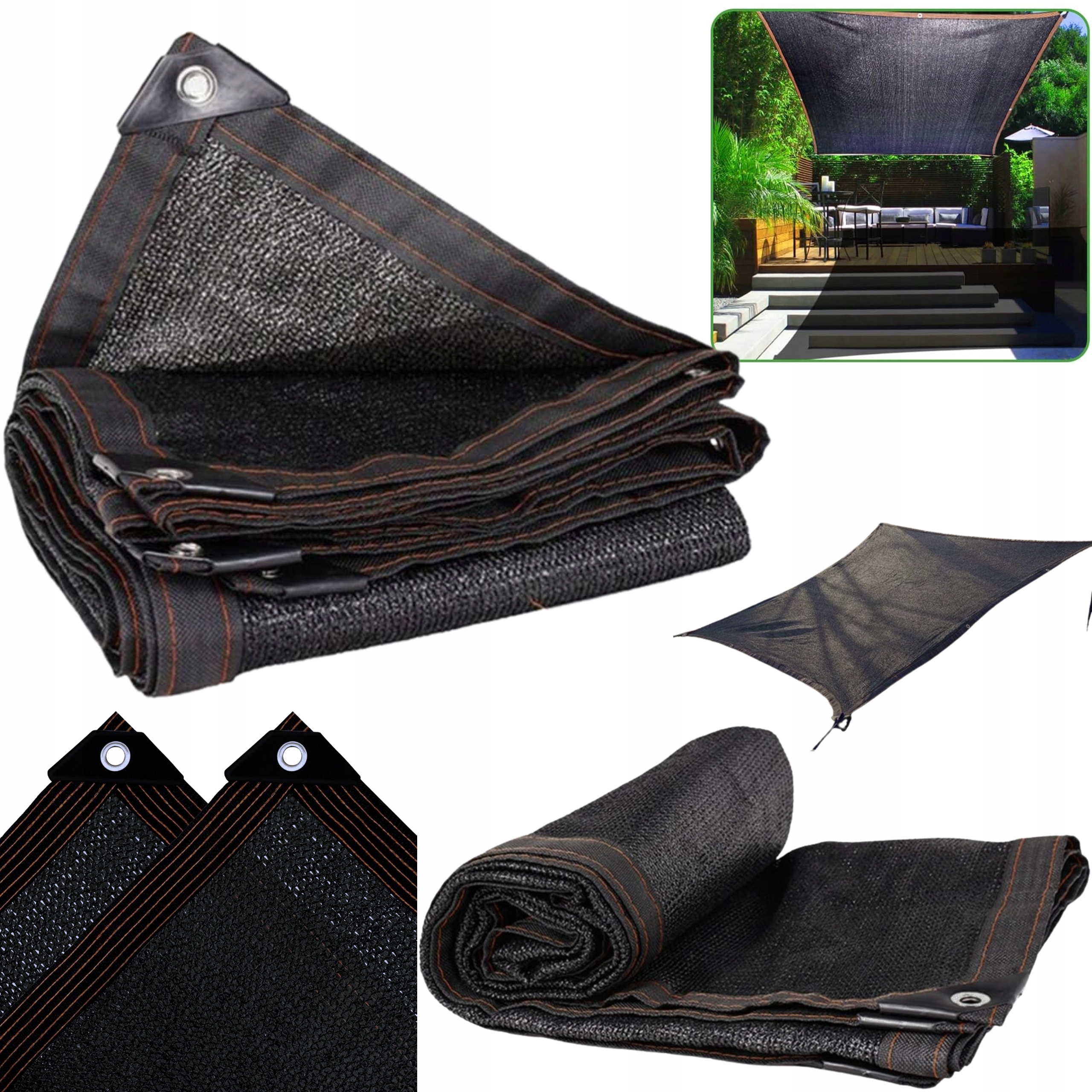 Plandeka Cieniująca Osłona Żagiel Przeciwsłoneczny Siatka Czarna Duża 4x4m