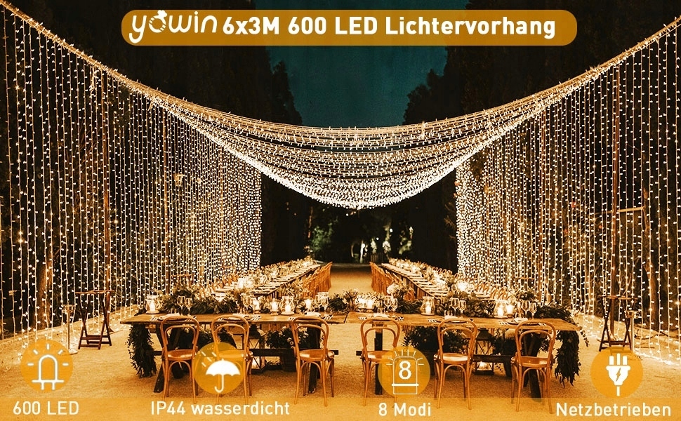 Yowin Kurtyna Świetlna Lampki Dekoracyjne 6x3M LED — miniatura 8