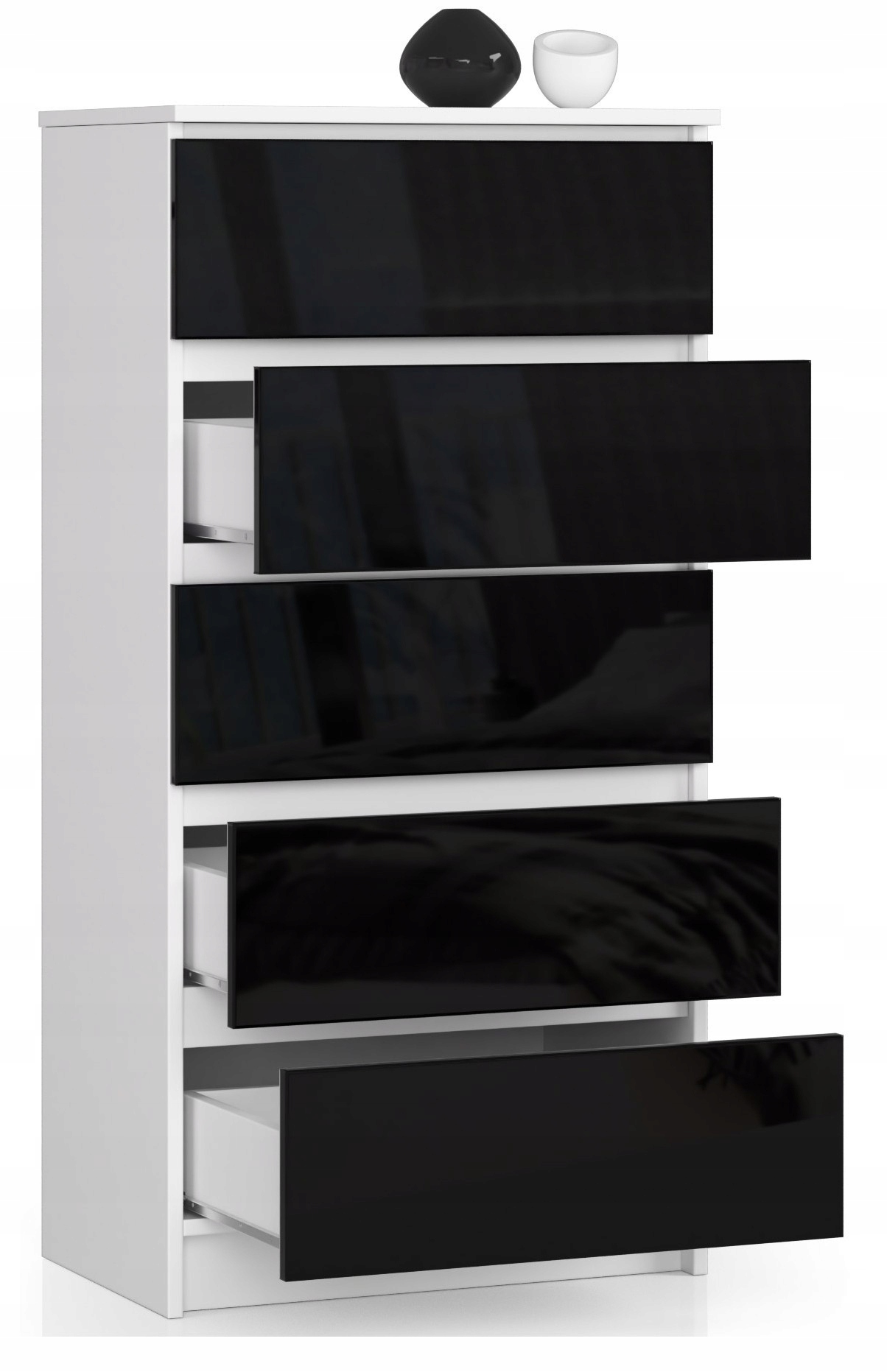 KOMODA SZAFKA BIAŁA-CZARNA POŁYSK SZUFLADY MEBLE Marka VMP