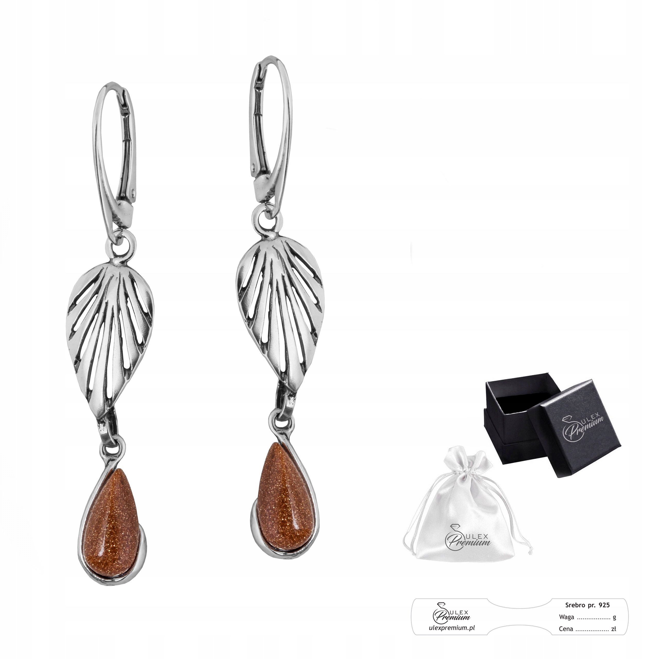 Stříbrné náušnice ryzost 925 Elegantní závěsné Náušnice s pískem pouště
