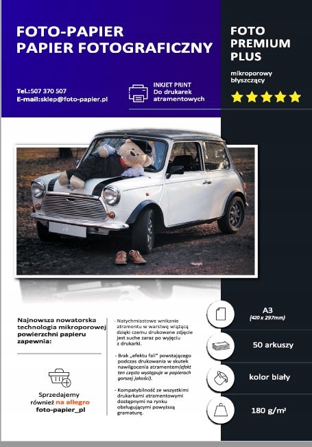 

Papier Fotograficzny Błyszczący A3 180 g/m2 50 ark