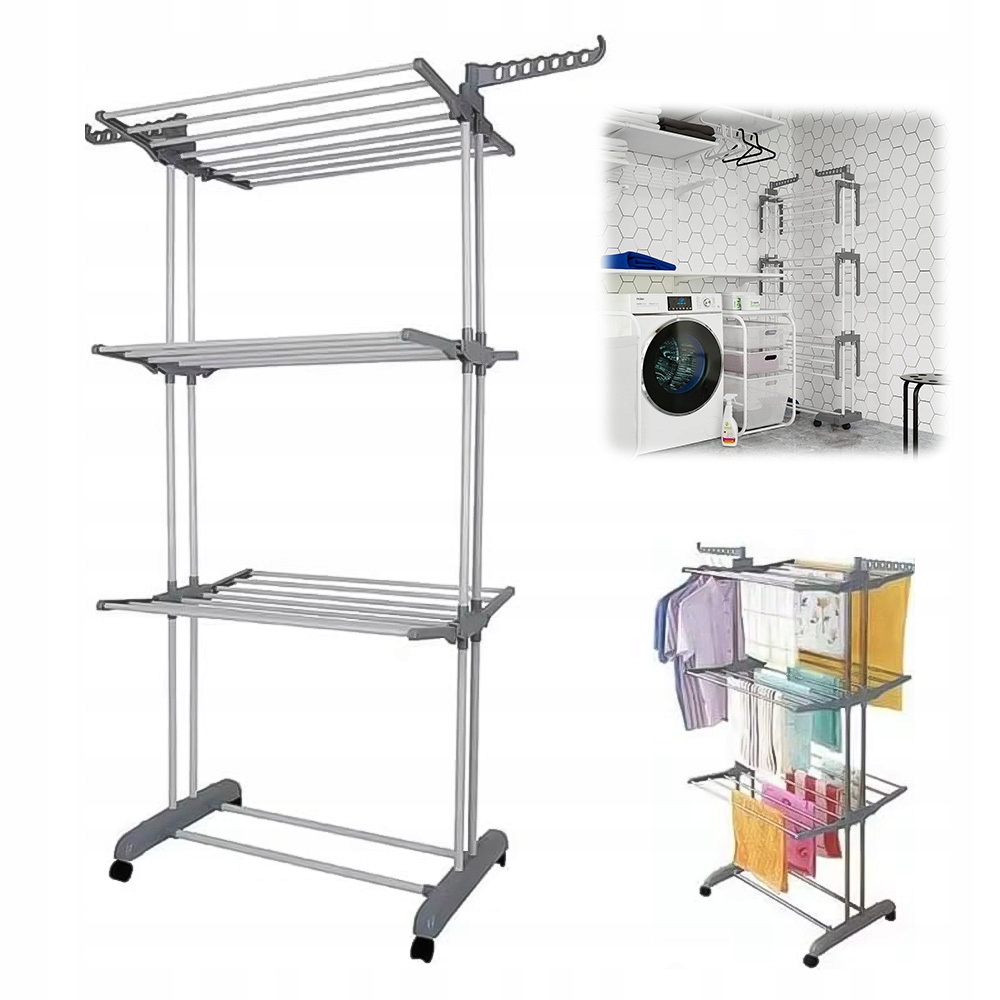 Sušák Stojící S Pohyblivým Věšákem Na Ručníky, Skládací, Šedý