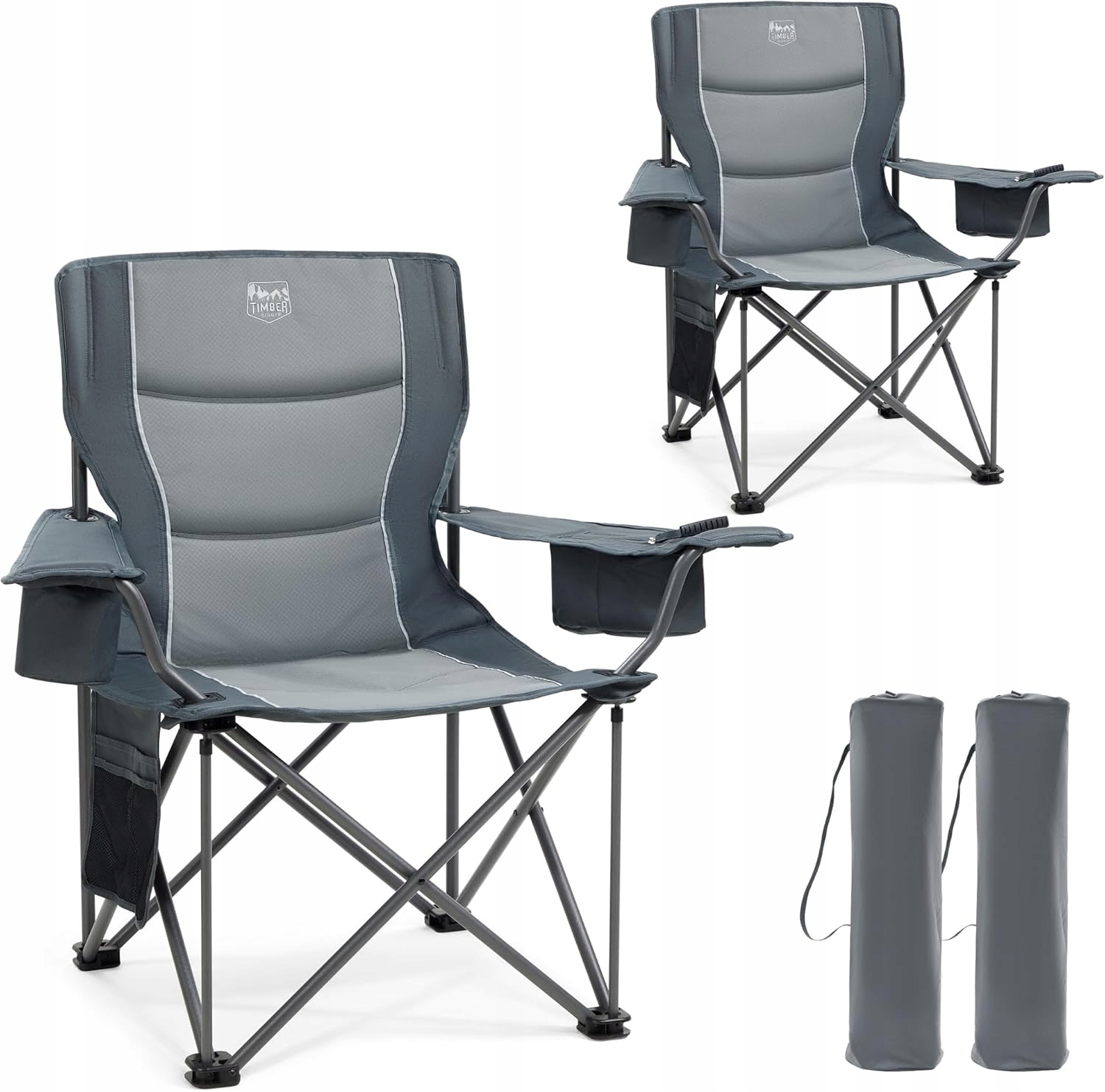 2 x Velké Stabilní skládací turistické kempingové křeslo do 200 kg s taškou