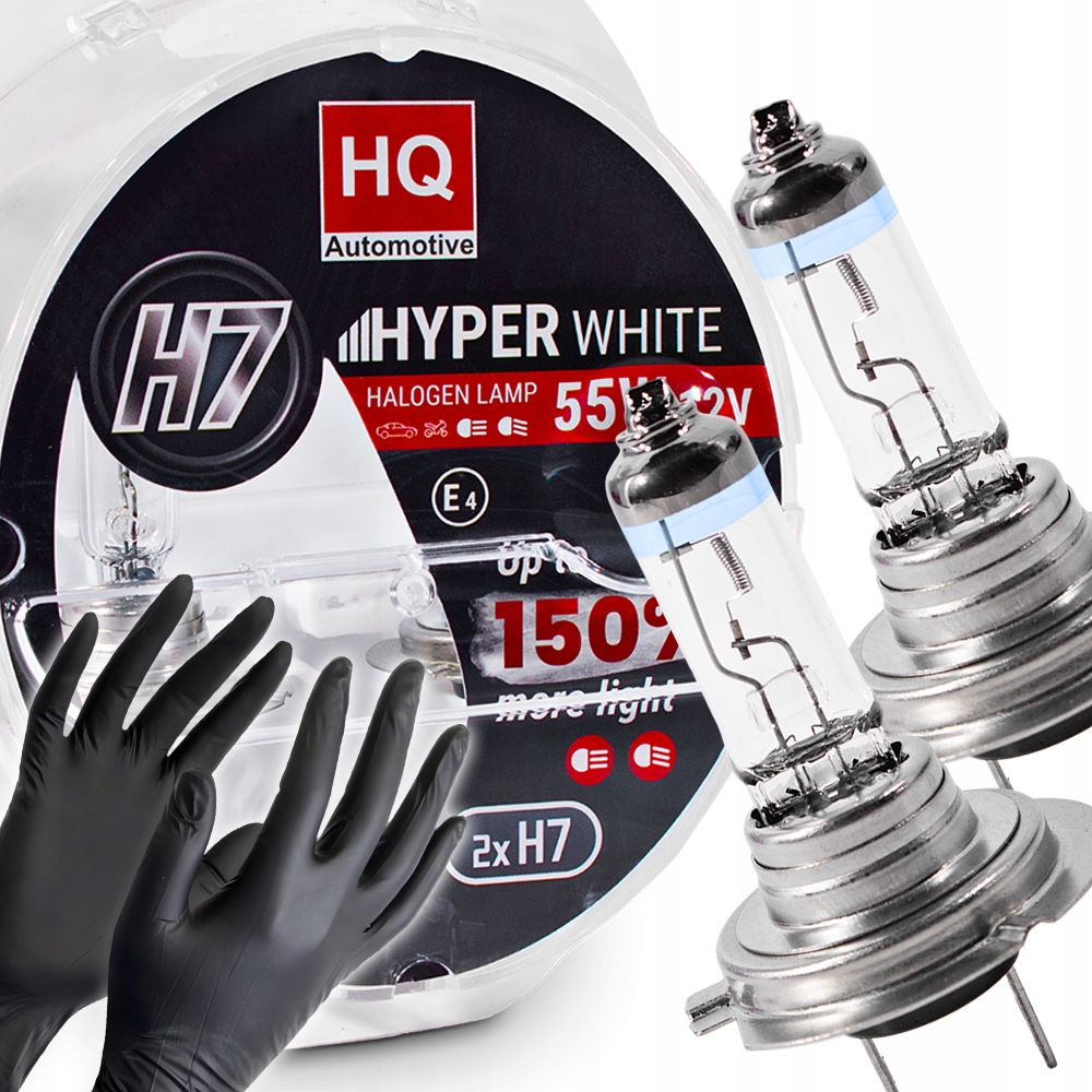 Żarówki Samochodowe H7 Hq 12V 55W PX26d Hyper White +150% Homologacja 2 Szt