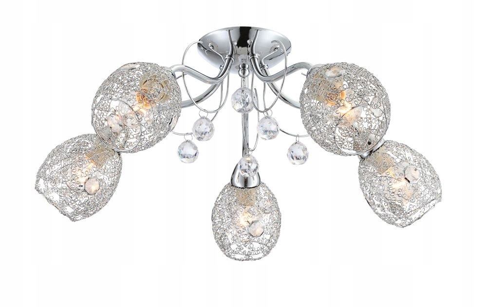Stropná lampa Kordula chróm s kryštálmi 5xE14 40W Globo