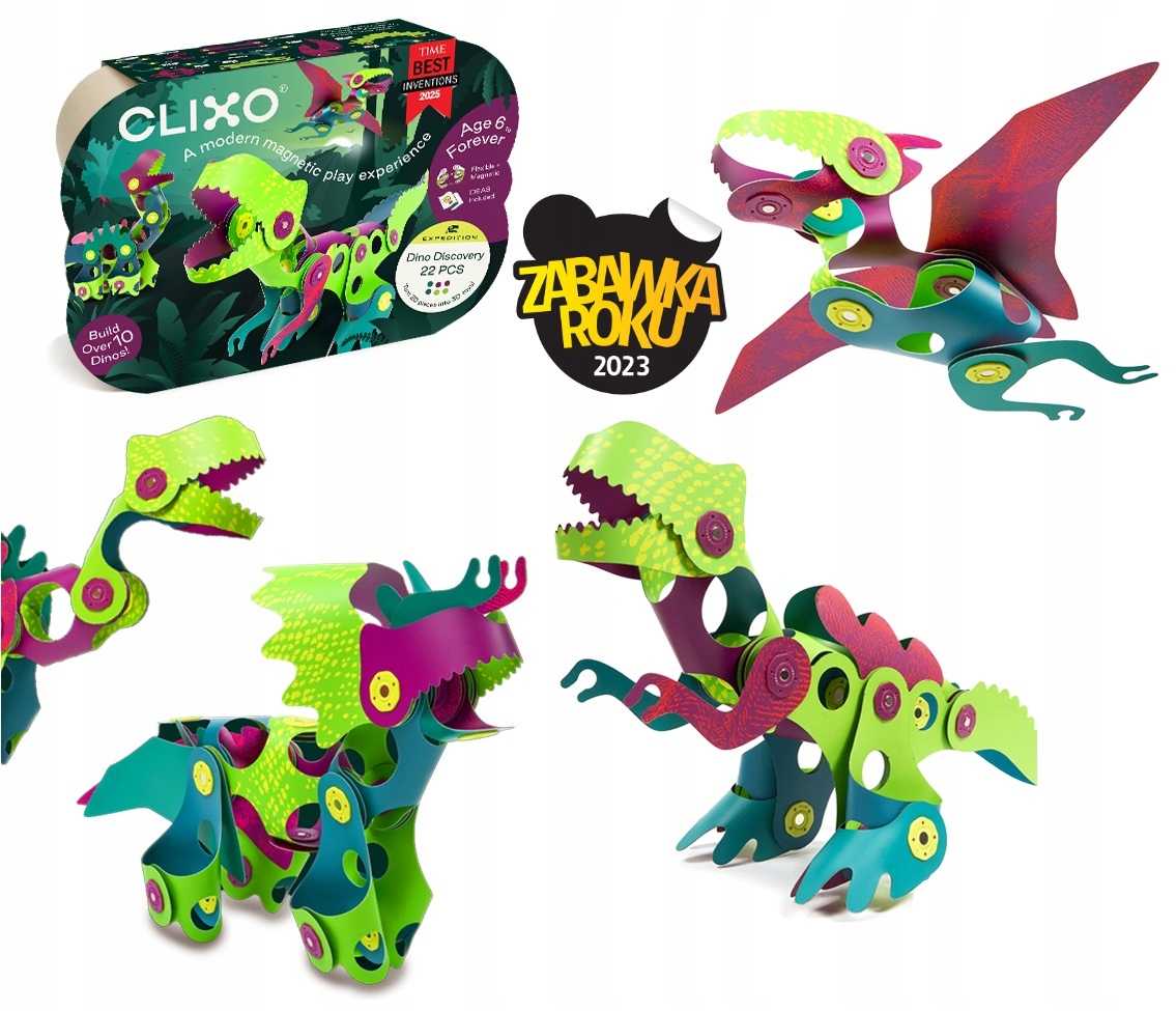 Klocki Dinozaury Kreatywne Edukacyjna Zabawka Montessori Elementy 3D Clixo
