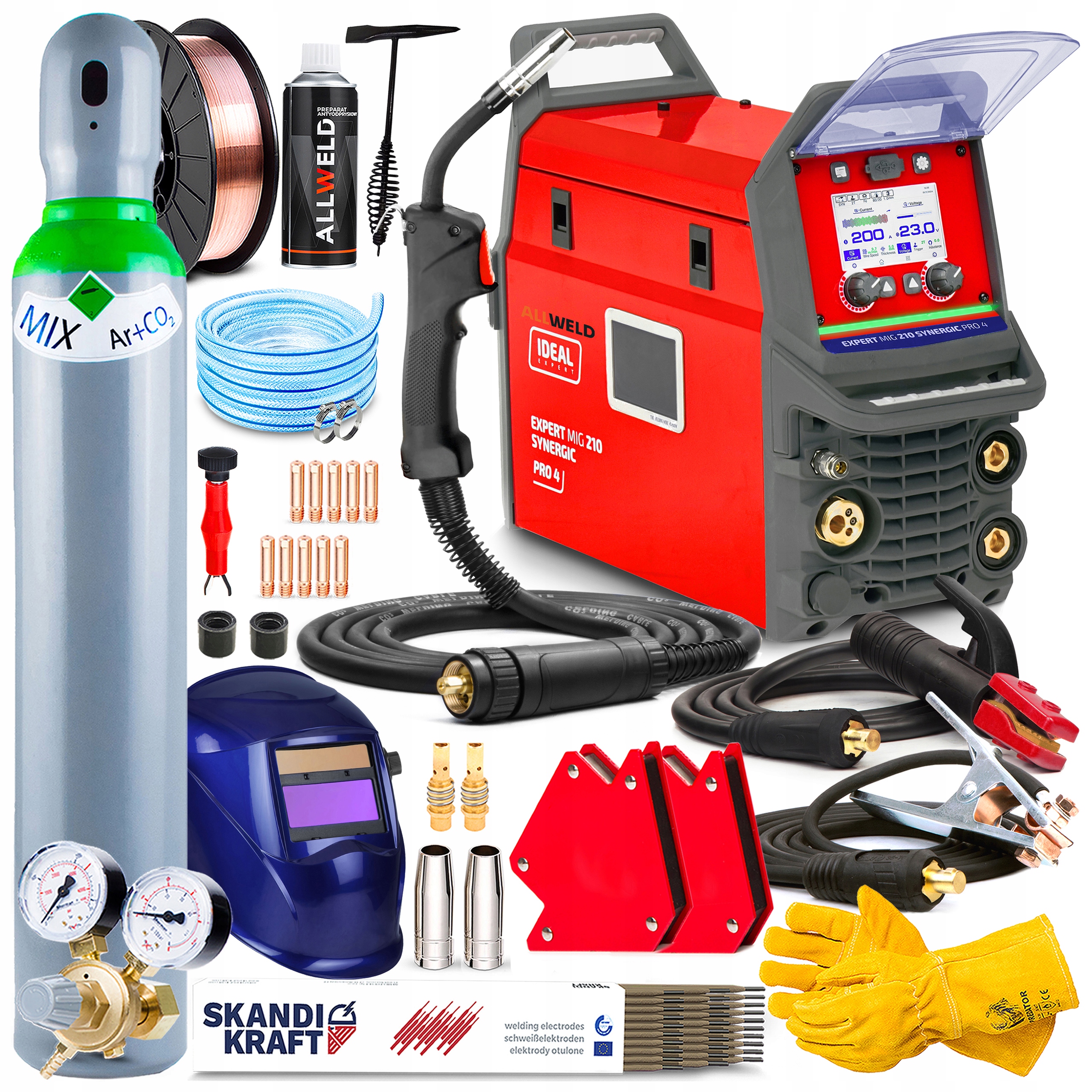 Svářečka Ideal Expert Mig 210 PRO4 LCD Synergie Mma Tig 200A 230V Hliník