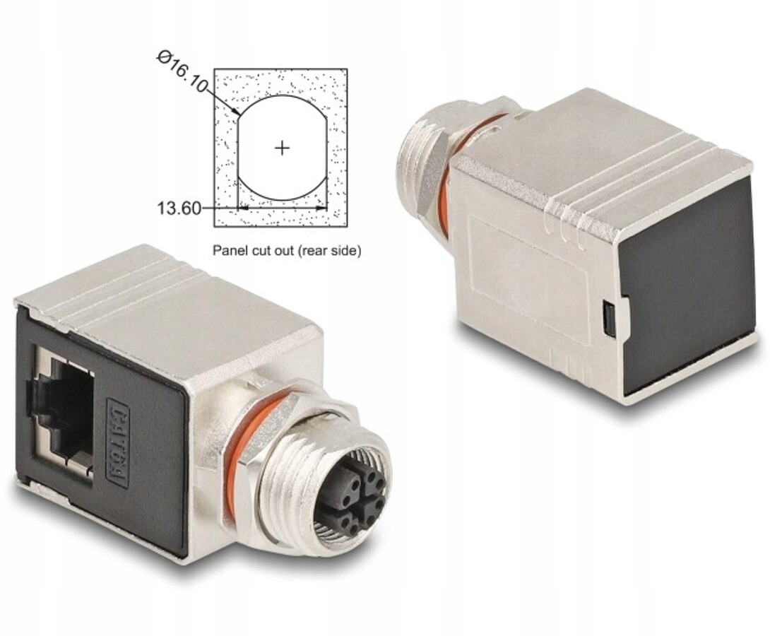 Adapter M12 8pin żeński X-coded RJ-45 żeński kątowy STP Delock 60088