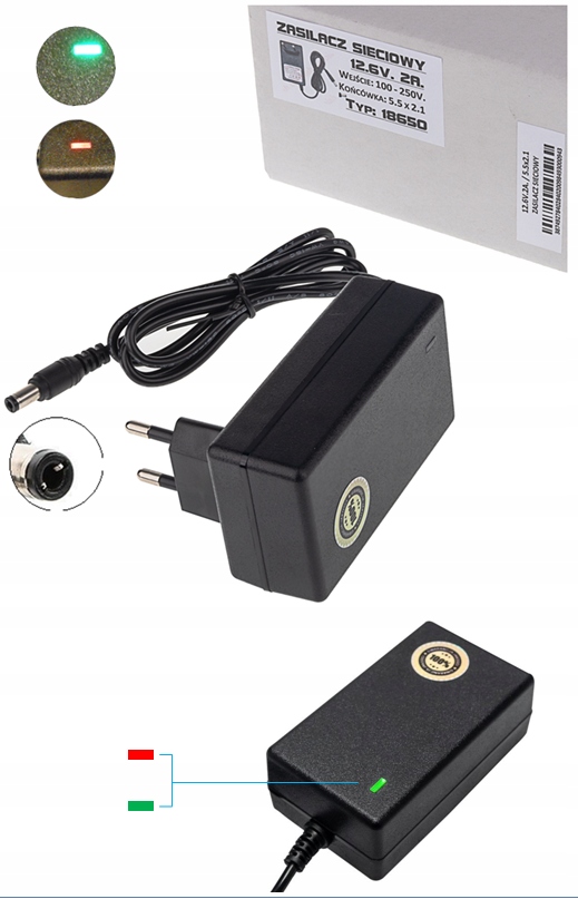 ŁADOWARKA SIECIOWA ZASILACZ 12.6V 2A (5.5x2.1) Producent Inna