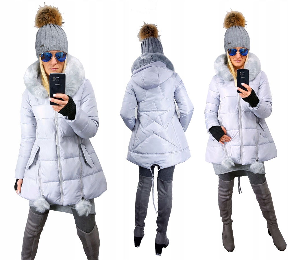 

Asymetryczna Kurtka Parka Gwiazda Kaptur Futerk Xs