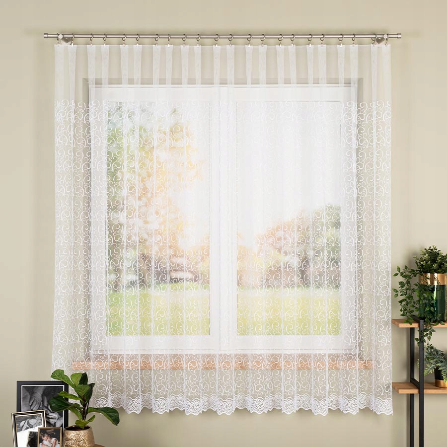 Mg záclona 108612M Markizeta Síťka Bílá výšivka 350x180cm Hotová S Páskou M