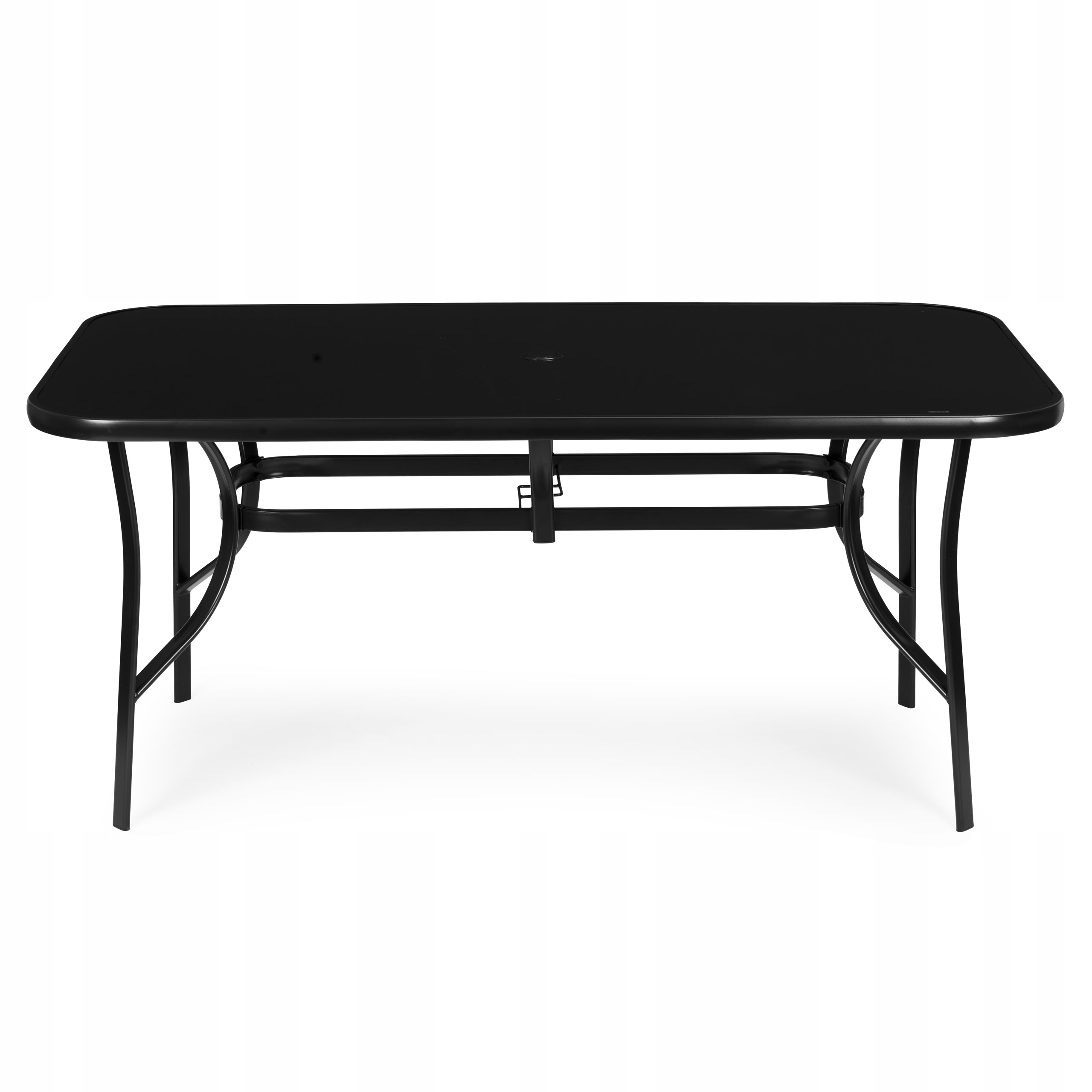 Stół ogrodowy 160x90 cm szkło hartowane otwór na parasol czarny