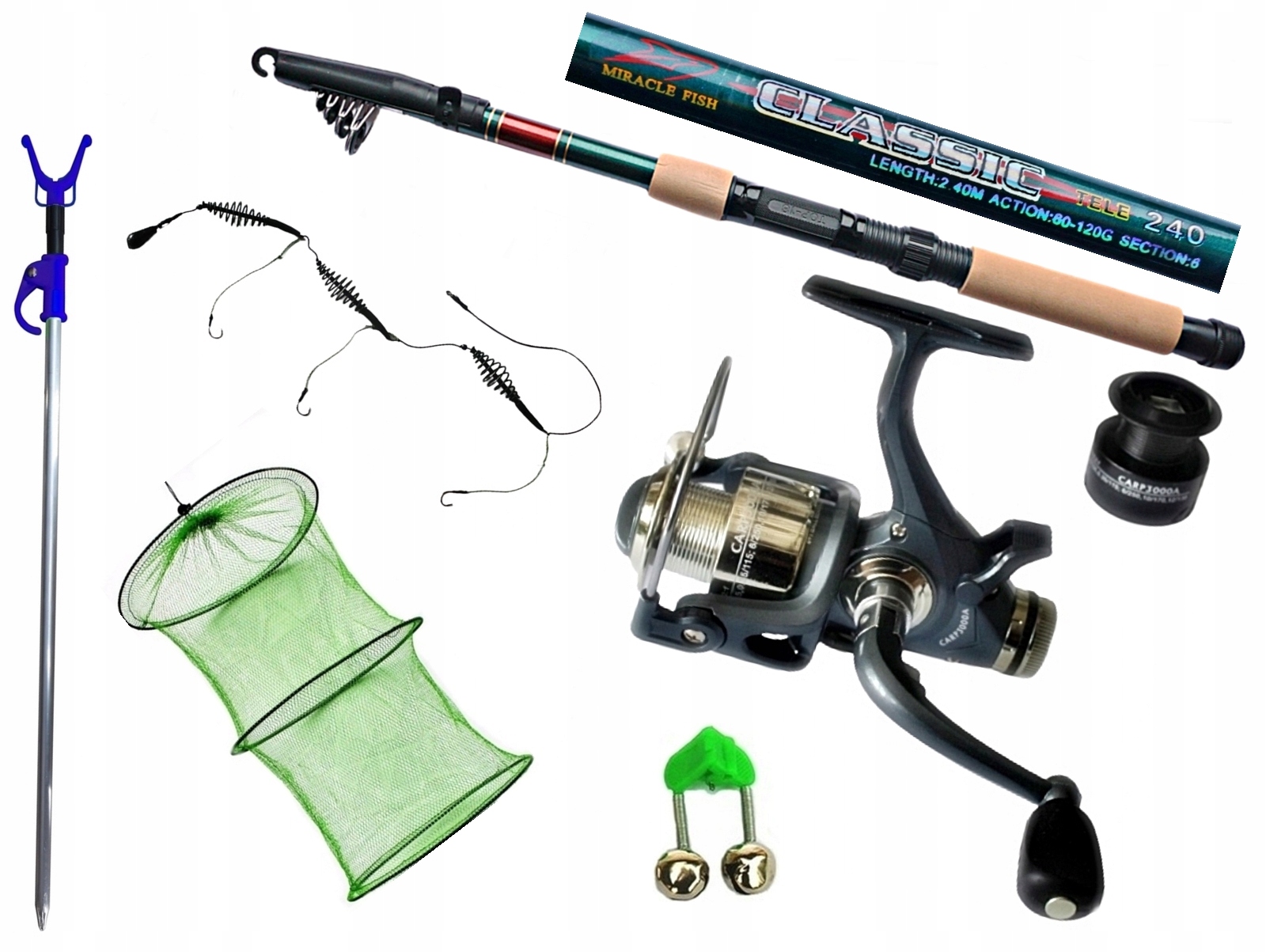 WĘDKA GRUNTOWA CLASSIC 240 + CARP 3000A WOLNY BIEG + AKCESORIA.