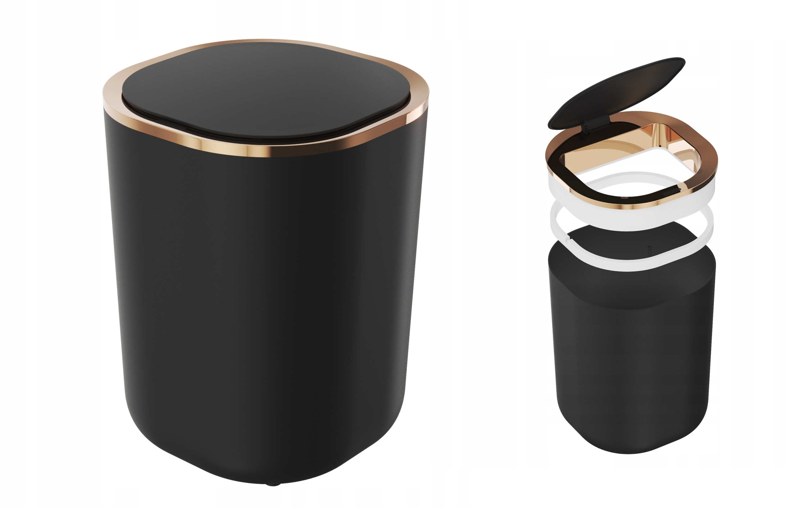 Levně Odpadkový Koš Černý Rosegold Bezdotykový Automatický Senzor Pohybu 12 L