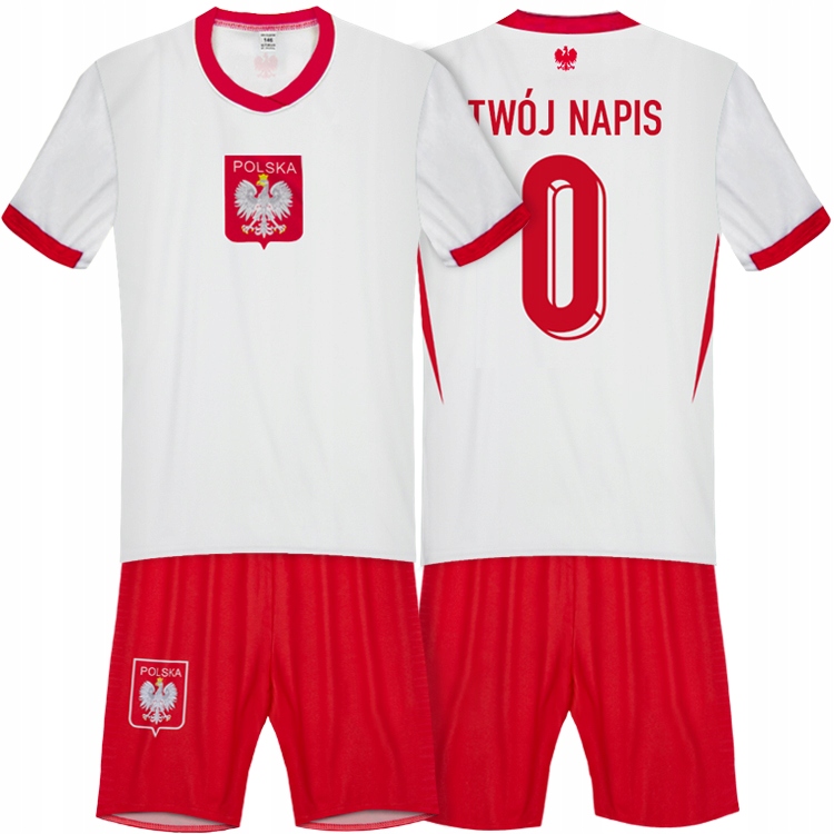 POLSKA EURO 2024 Strój Piłkarski KOMPLET WŁASNY NADRUK - 140 NOWOŚĆ