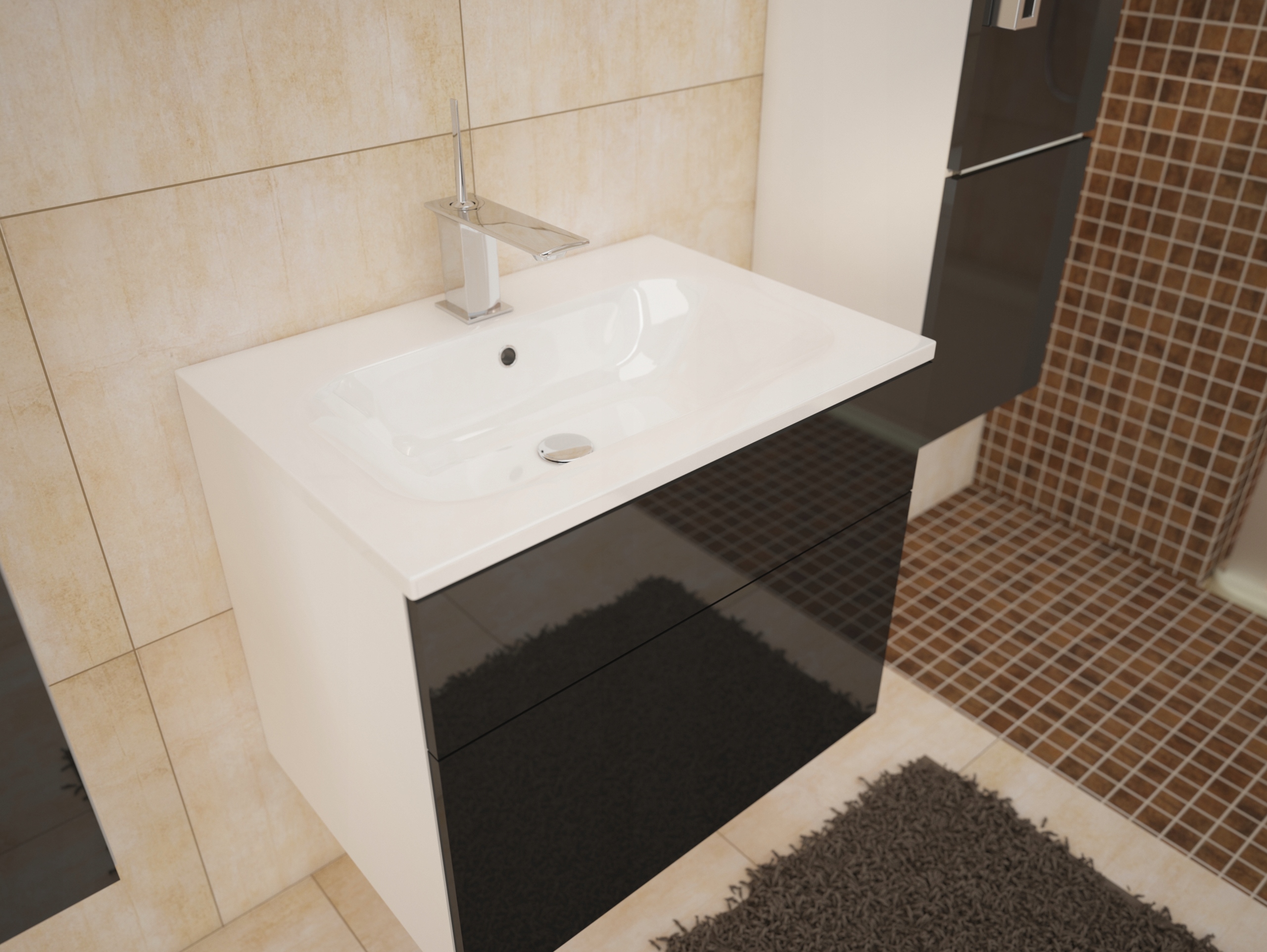 Meble łazienkowe PORTO Biały / Czarny Połysk Montaż meble do samodzielnego montażu