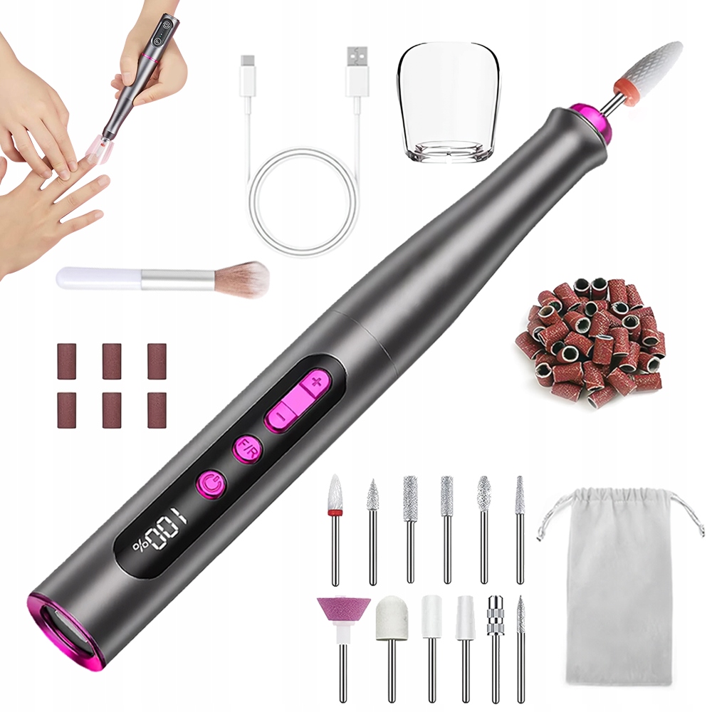 Bruska Na Nehty Manikúra Silná 11 Fréz Pen Sada 35000 Rpm