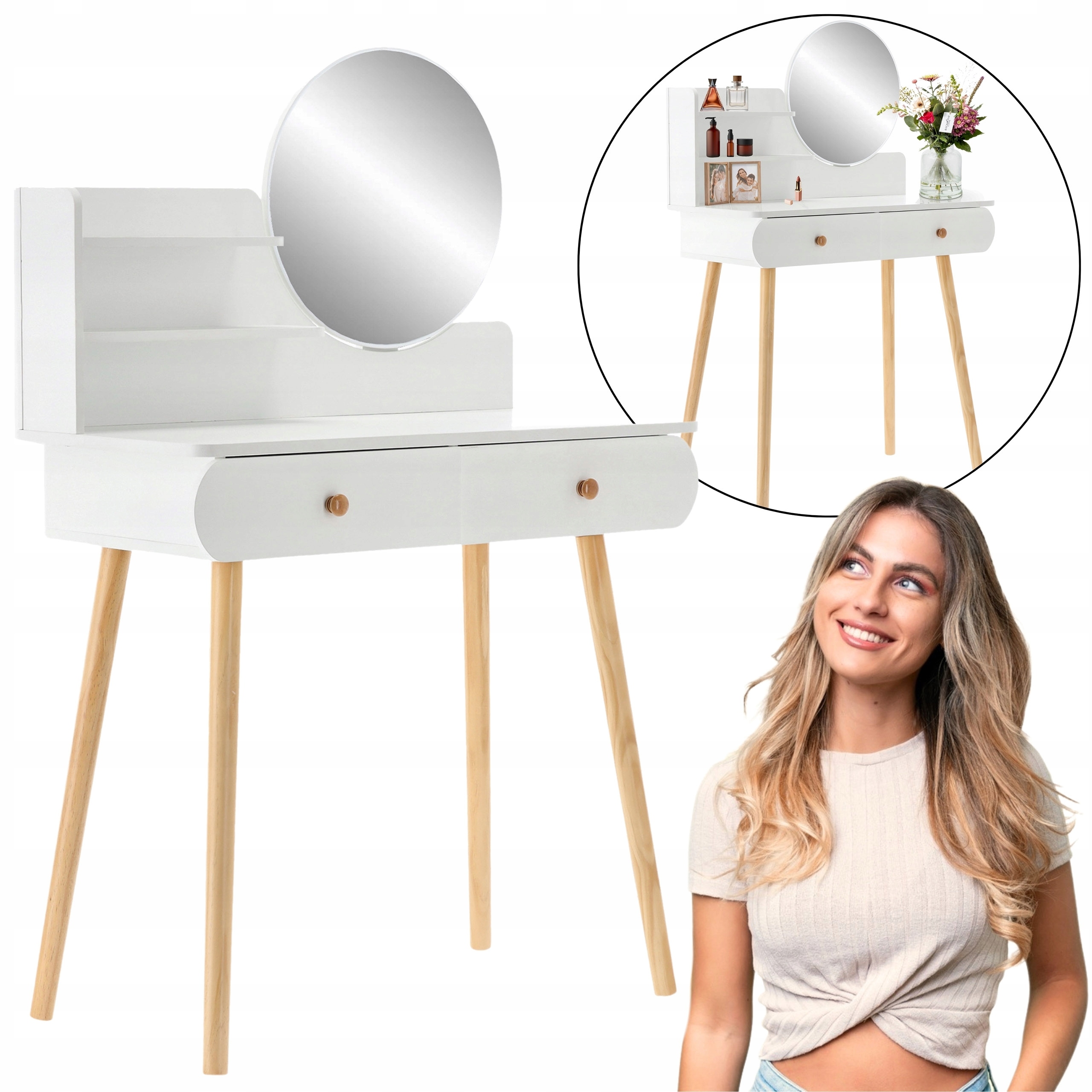 Biela kozmetická toaletka s zrkadlom a policami 80x40x120 cm Univerzálna