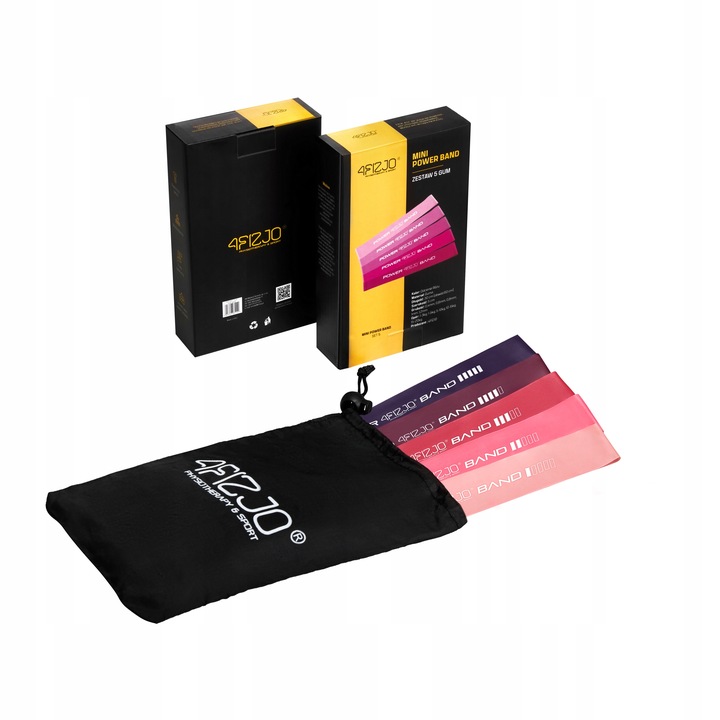 Zestaw 5 gum MINI POWER BAND 4Fizjo, gumy oporowe taśma + WOREK, FITNESS L5 Marka 4FIZJO