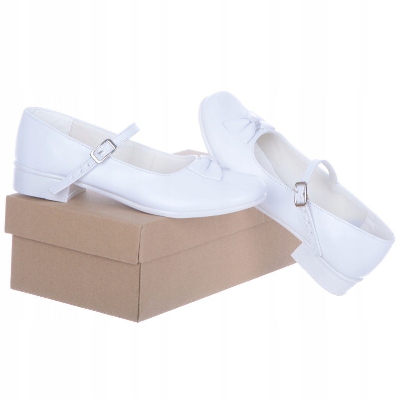 Buty baleriny dziewczęce komunia obcas Białe 33 Rozmiar 33