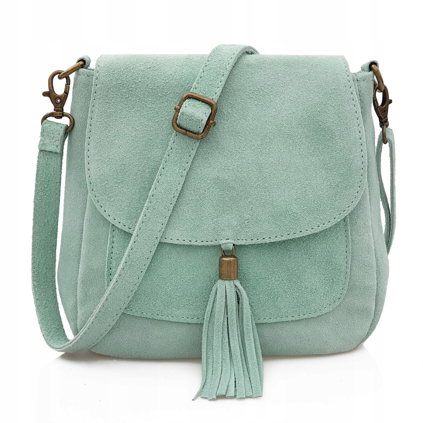 Vera Pelle torebka damska zamszowa listonoszka na ramię z klapą J.zielona