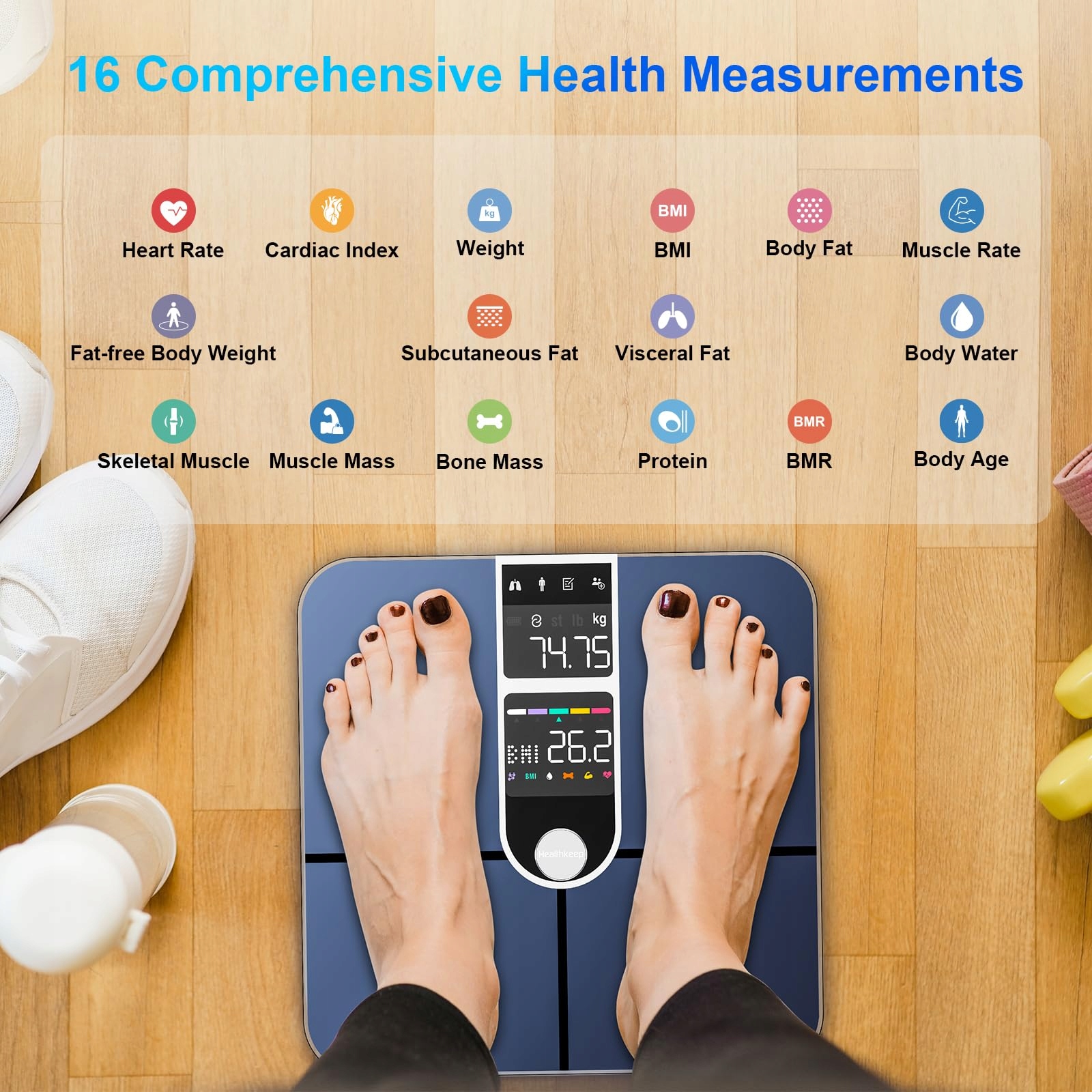Waga łazienkowa Healthkeep Bluetooth Connected z 2 ekranami VA — miniatura 3