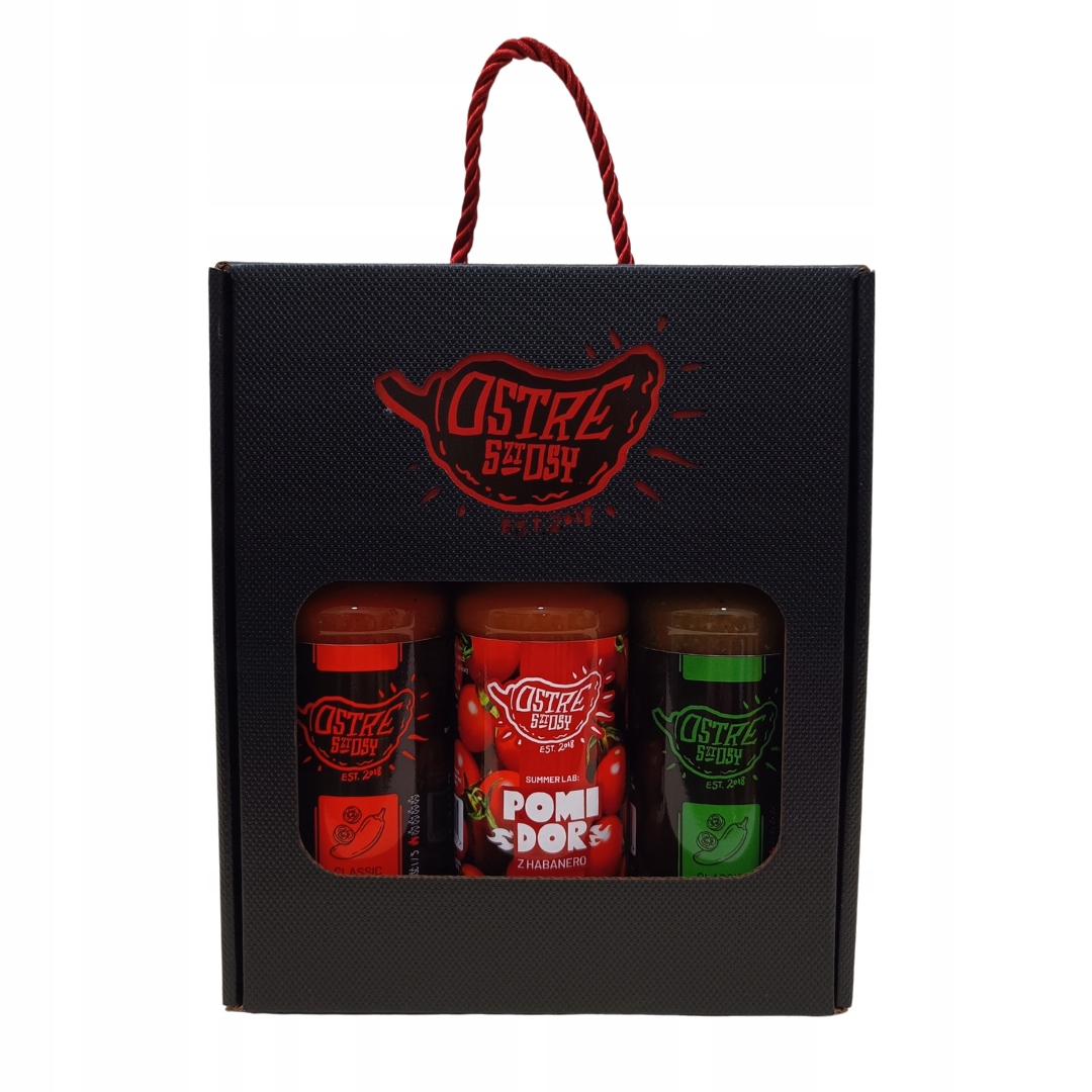 Zestaw sosów chili Ostre Klasyk zielona, czerwona salsa i pomidor 3×200 ml