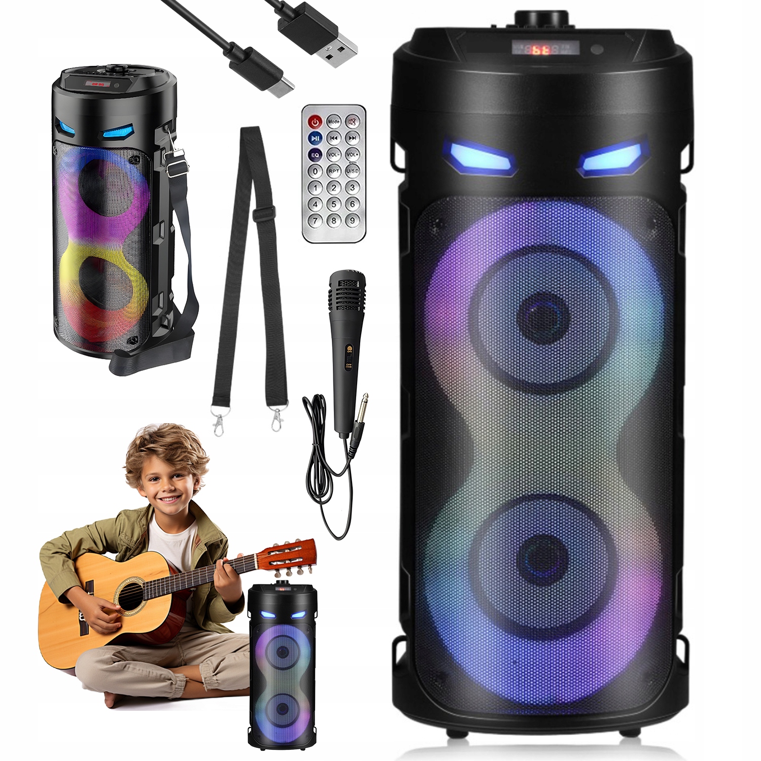 Bluetooth Karaoke Přenosný Bezdrátový Reproduktor S Výškovým Mikrofonem