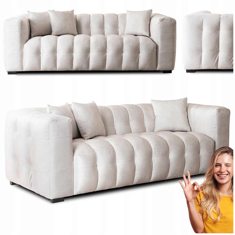 Třímístná prošívaná pohovka Glamour do obývacího pokoje Krémová Moderno 3S