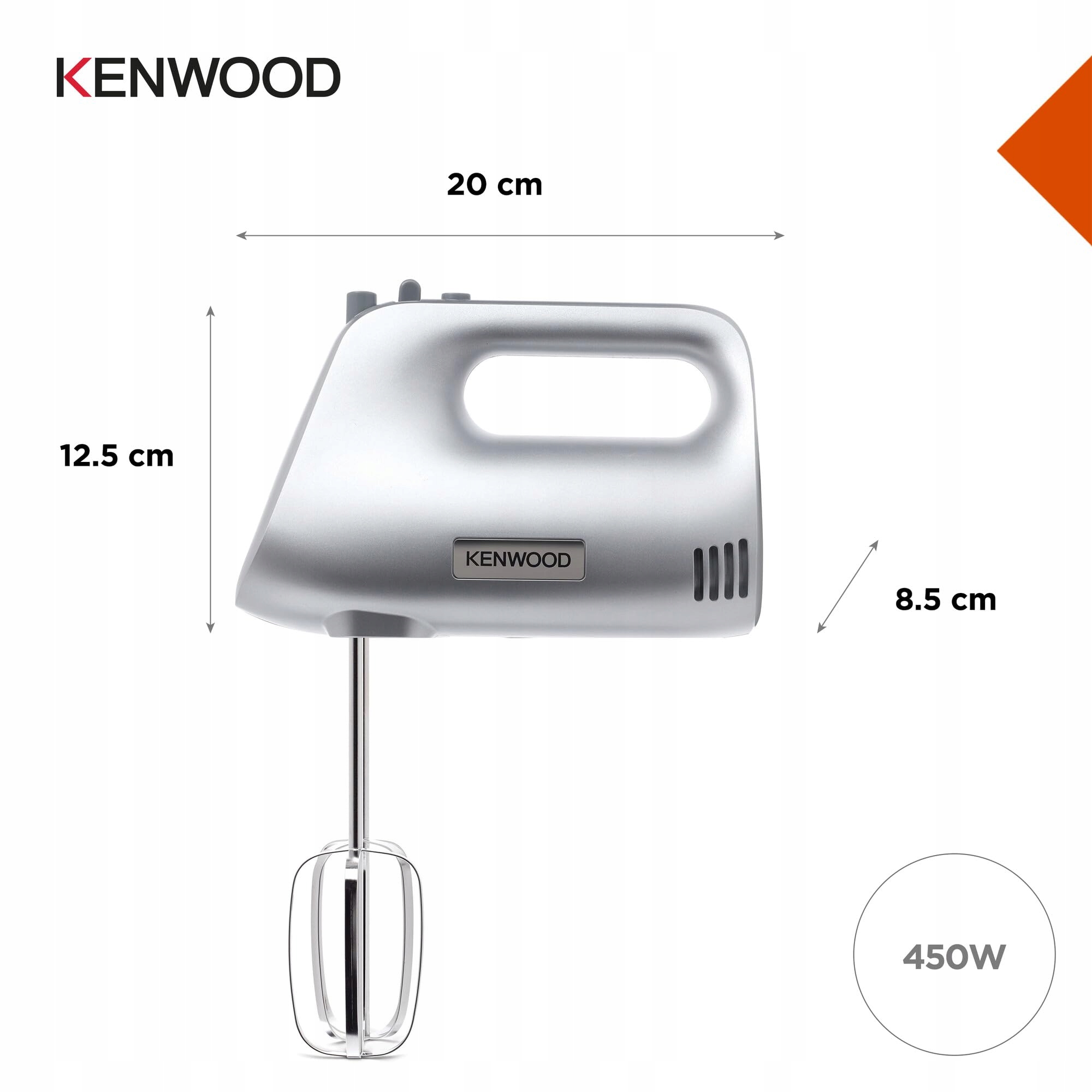 KENWOOD Mikser Ręczny 450W 5 Prędkości Turbo Trzepaczka Ugniatacz Srebrny — miniatura 9