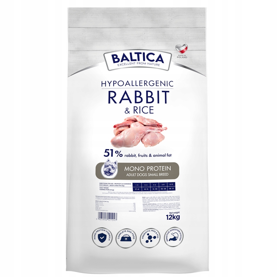 Baltica Królik z Ryżem Xs/s 12kg Karma Sucha dla Psów Dorosłych
