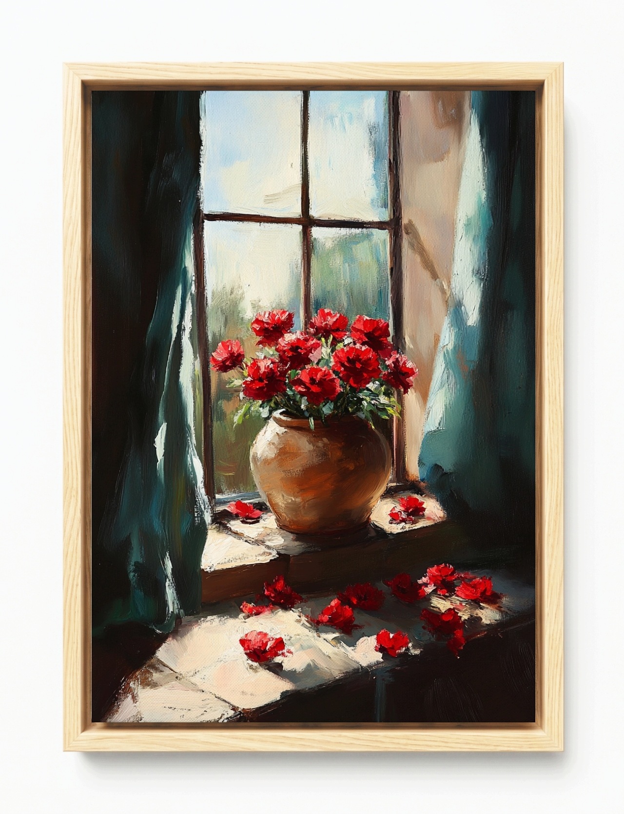 Obraz Rám Americký Box Červené Květiny V Okně Váza Růže Vintage 40x60